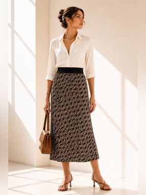 Cambio Geometric Stretch Midi Skirt Office Siren Sleek Polyamid Size 6